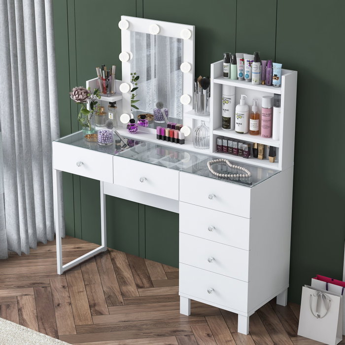 Hanah Home Mesa de Maquillaje BJ141 - 3837 Blanca con 9 Focos Hanah Home Mesa de Maquillaje BJ141 - 3837 Blanca con 9 Focos